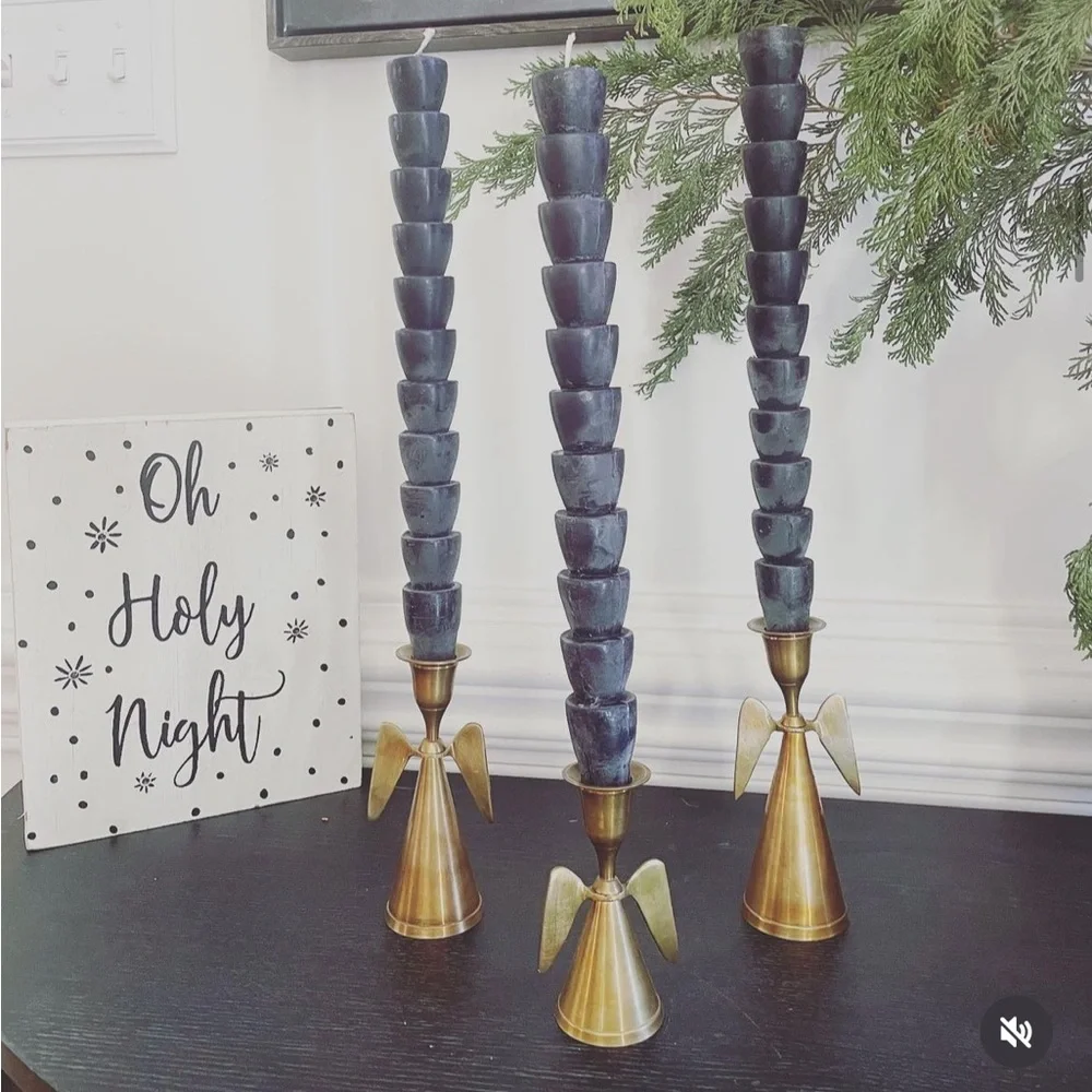 Set Of 3 Mid Century Brass Angel Wing Candle Holder Christmas MCM Taper